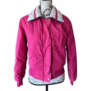 Vintage Ski Jacket Down Swing West Sz 10 Reversible Pink Gray Knit Cuffs